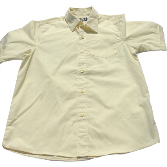 Smith American Dress Shirt Size 14 Button Up Short Sleeve Chest Pocket Yellow - Picture 1 of 10
